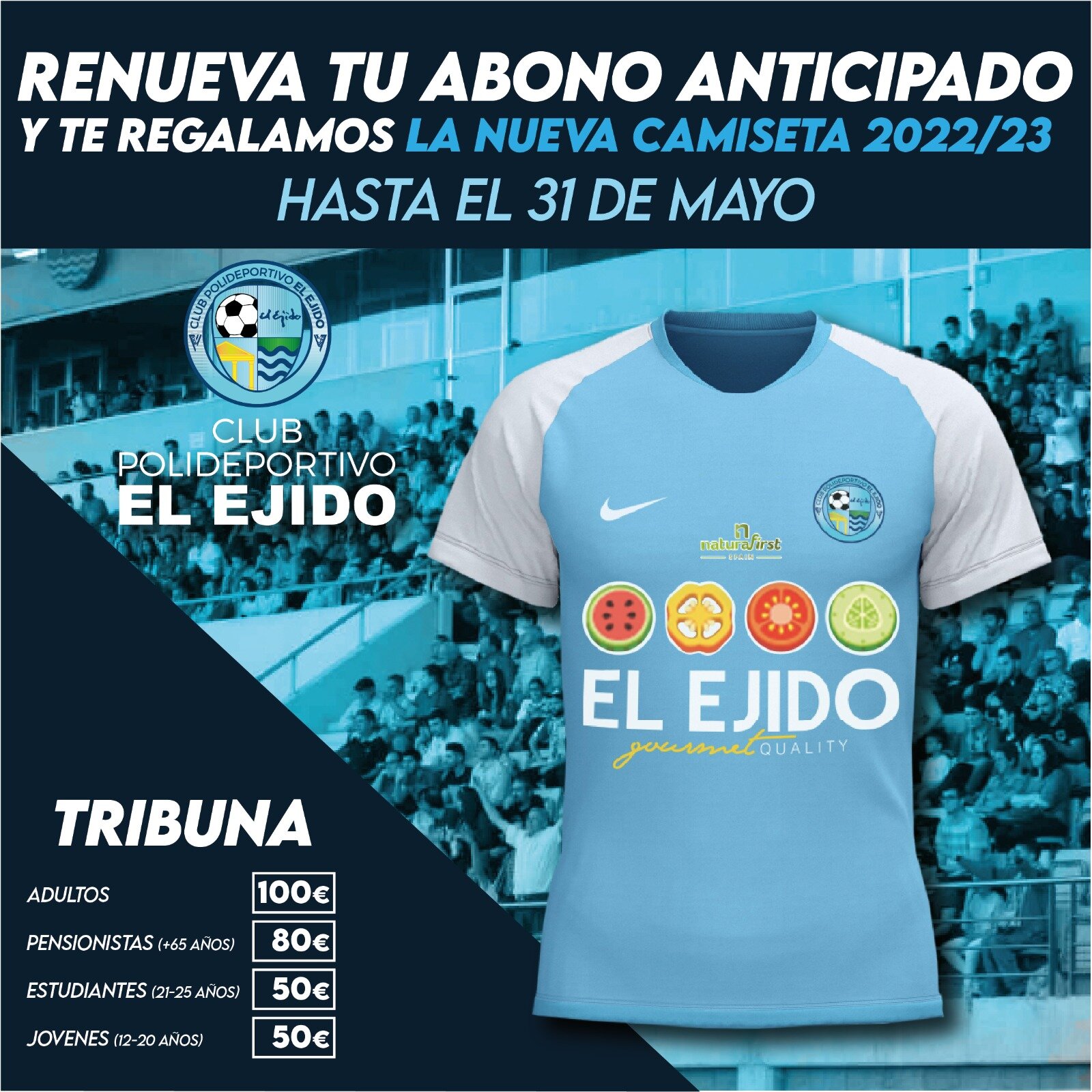 El Polideportivo El Ejido te viste de celeste con tu abono 22/23